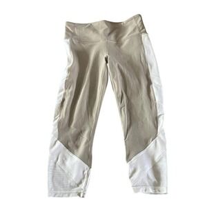 Athleta Leggings Small Tan Colorblock Mesh Panels Yoga Pilates